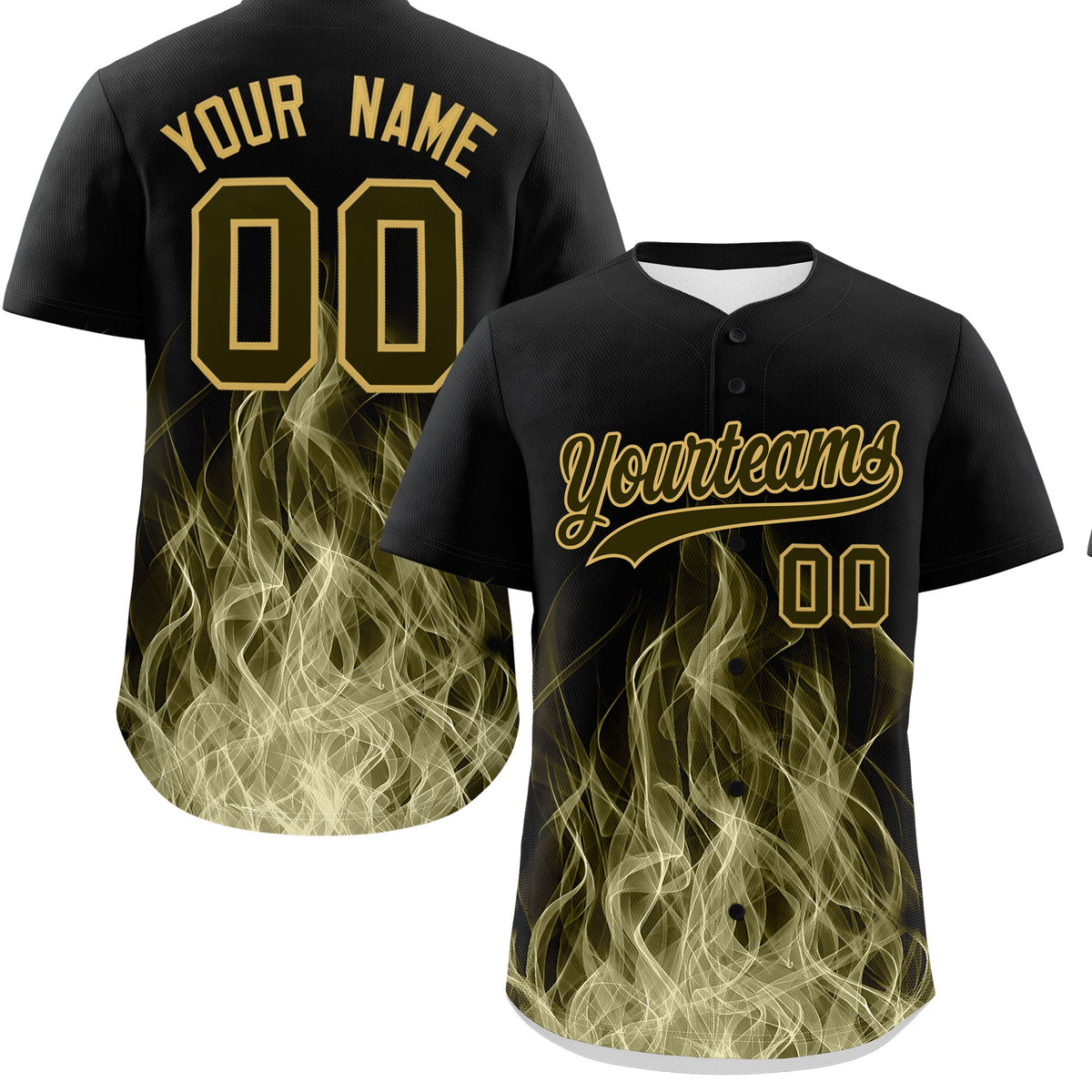 Custom Black Olive Khaki Flame Graffiti Pattern Personalization Baseball Jersey| KXKSHOP
