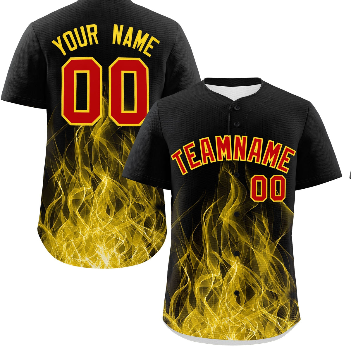 Custom Black Red Gold Flame Graffiti Pattern Personalization Baseball Jersey| KXKSHOP