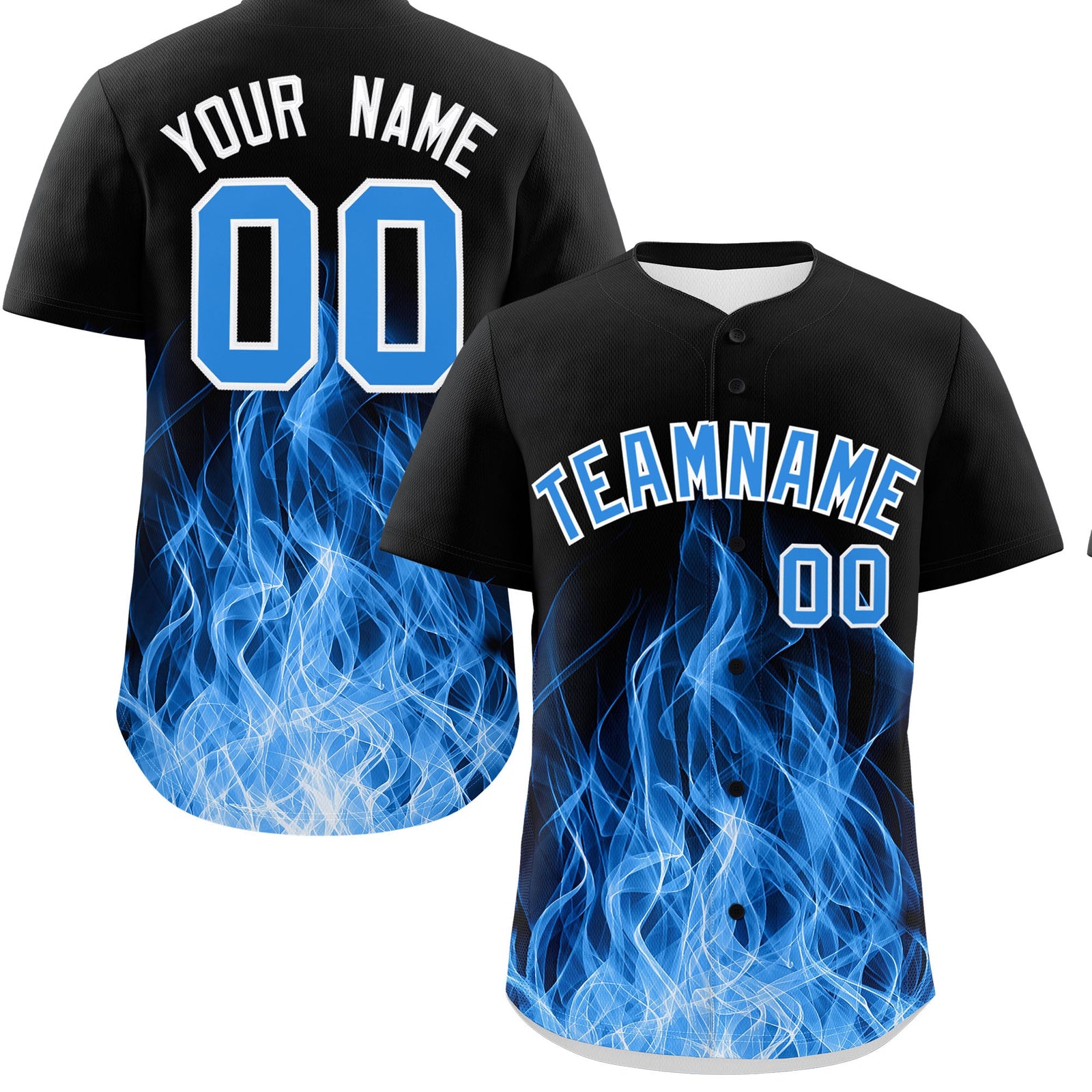 Custom Black Light Blue White Flame Graffiti Pattern Personalization Baseball Jersey| KXKSHOP