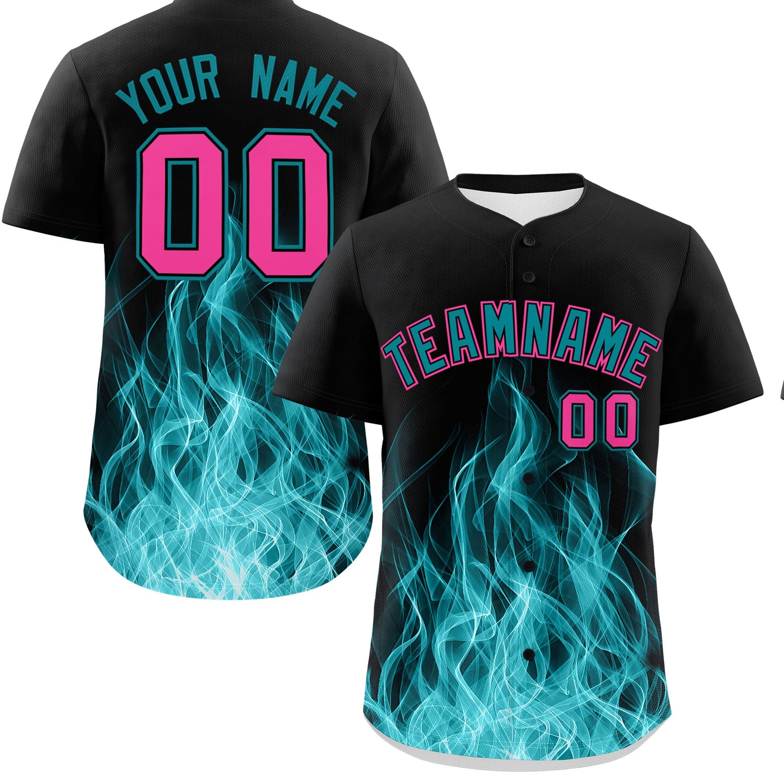 Custom Black Teal Pink Flame Graffiti Pattern Personalization Baseball Jersey| KXKSHOP