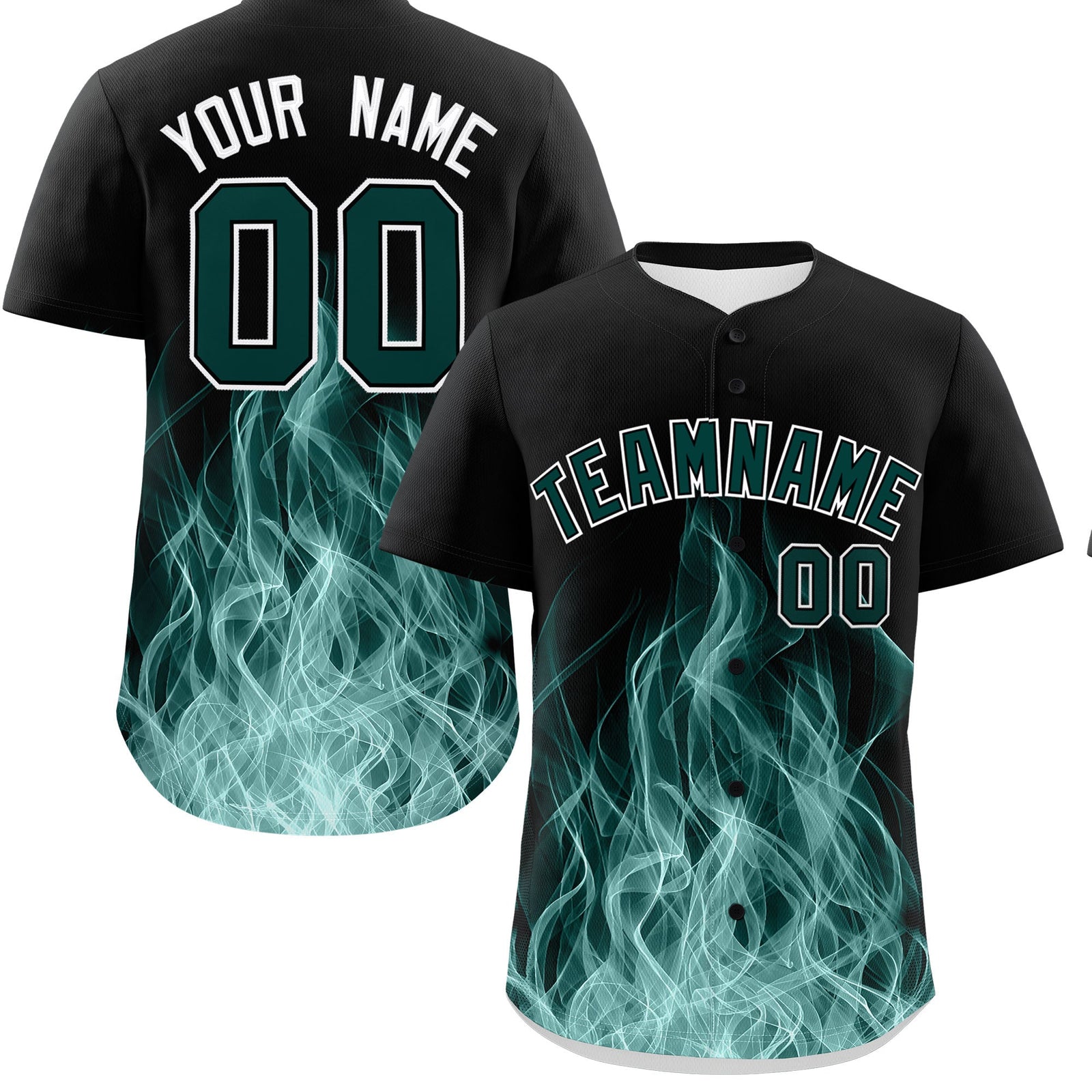 Custom Black Midnight Green White Flame Graffiti Pattern Personalization Baseball Jersey| KXKSHOP