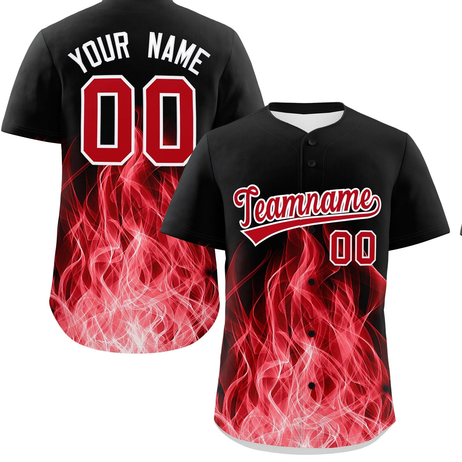 Custom Black Red White Flame Graffiti Pattern Personalization Baseball Jersey| KXKSHOP