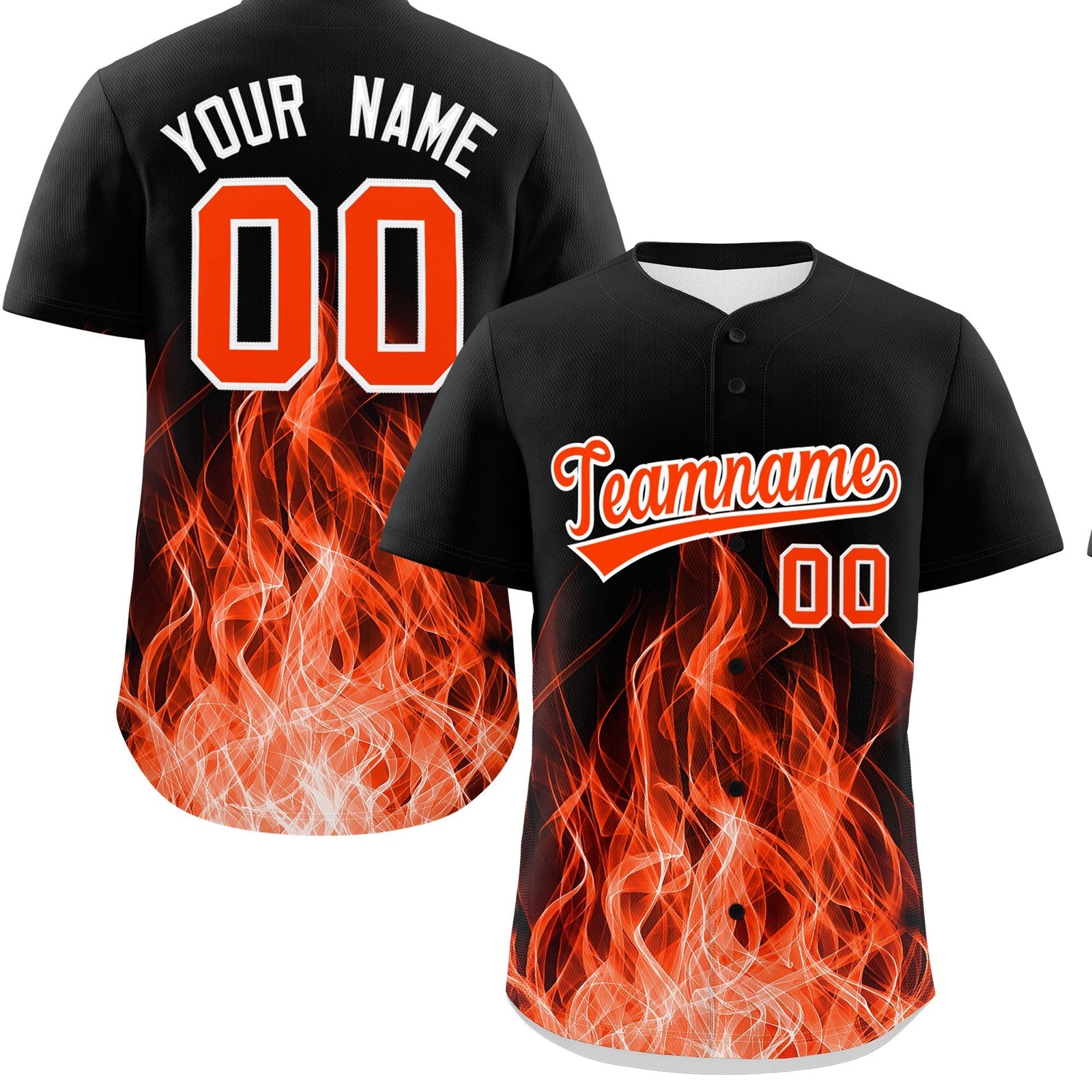 Custom Black Orange White Flame Graffiti Pattern Personalization Baseball Jersey| KXKSHOP