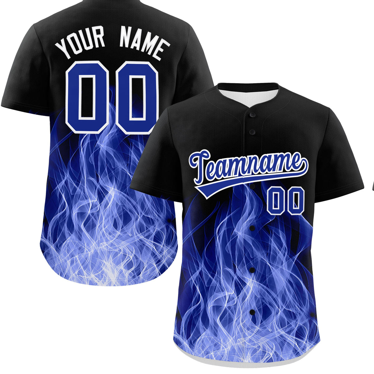 Custom Black Royal Blue White Flame Graffiti Pattern Personalization Baseball Jersey| KXKSHOP