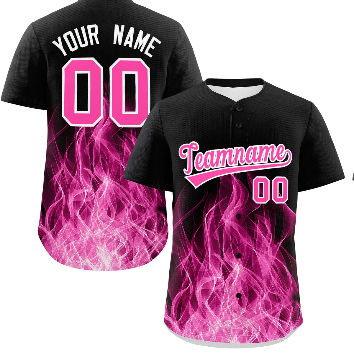 Custom Black Pink White Flame Graffiti Pattern Personalization Baseball Jersey| KXKSHOP