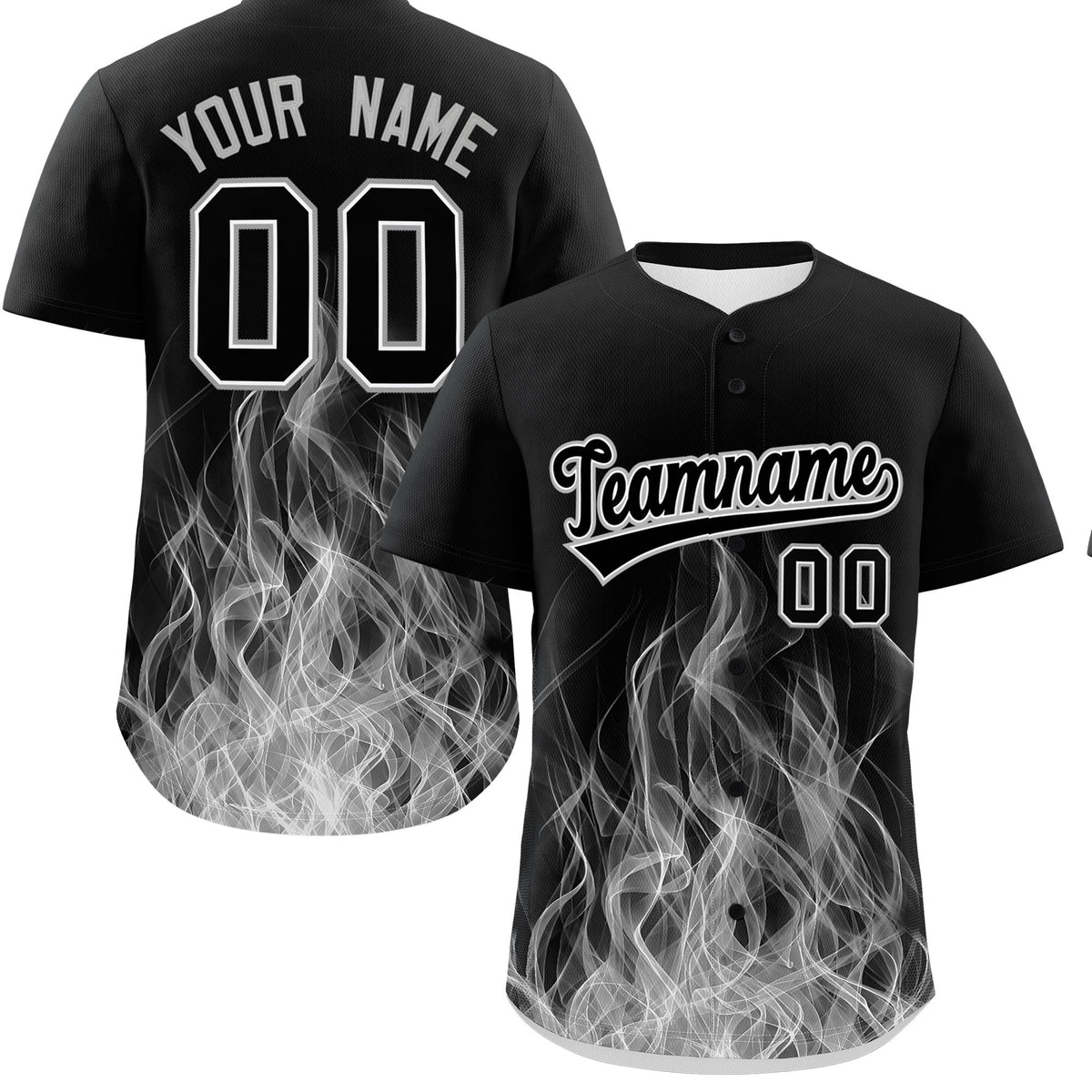 Custom Black White Gray Flame Graffiti Pattern Personalization Baseball Jersey| KXKSHOP
