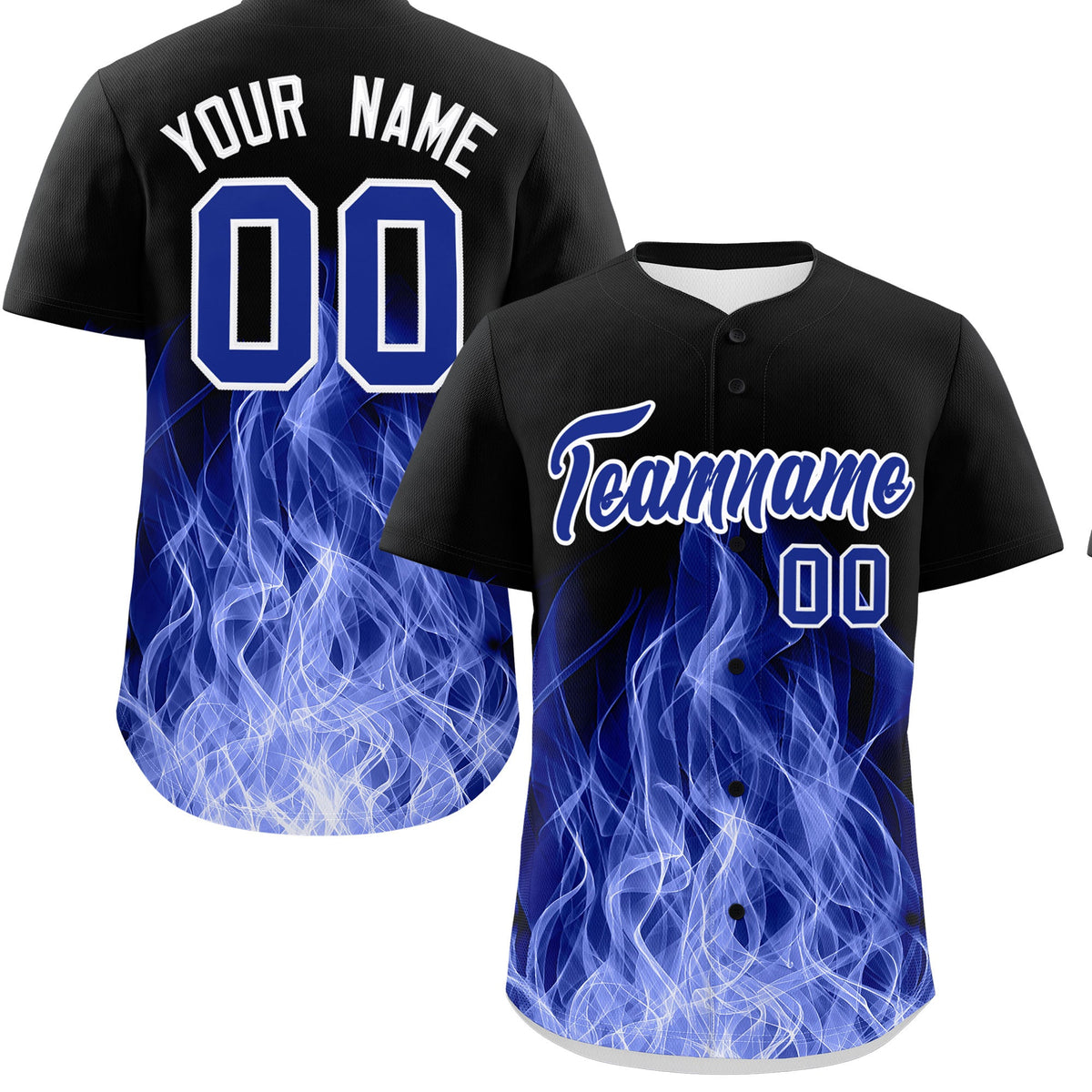 Custom Black Royal Blue White Flame Graffiti Pattern Personalization Baseball Jersey| KXKSHOP