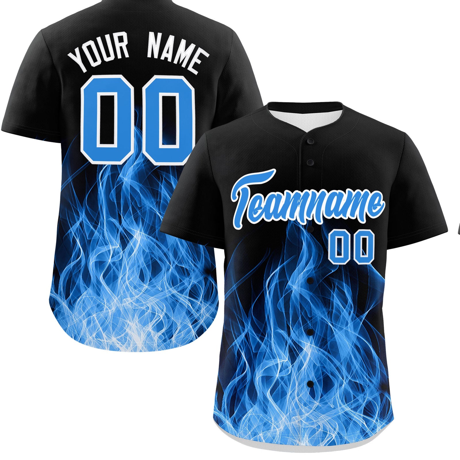 Custom Black Light Blue White Flame Graffiti Pattern Personalization Baseball Jersey| KXKSHOP