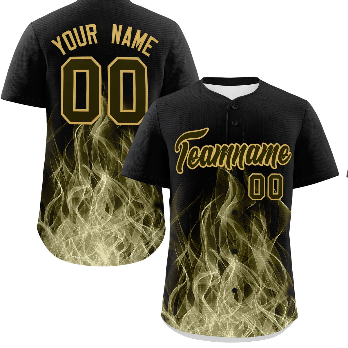 Custom Black Olive Khaki Flame Graffiti Pattern Personalization Baseball Jersey| KXKSHOP