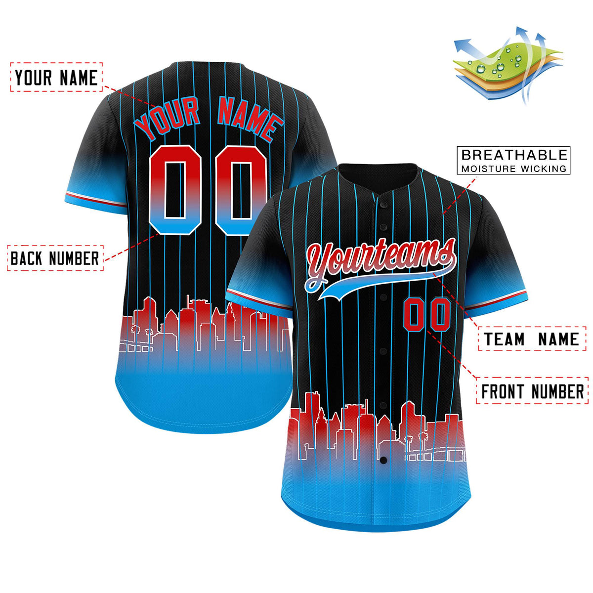 Custom Black Miami City Silhouette Authentic Baseball Jersey