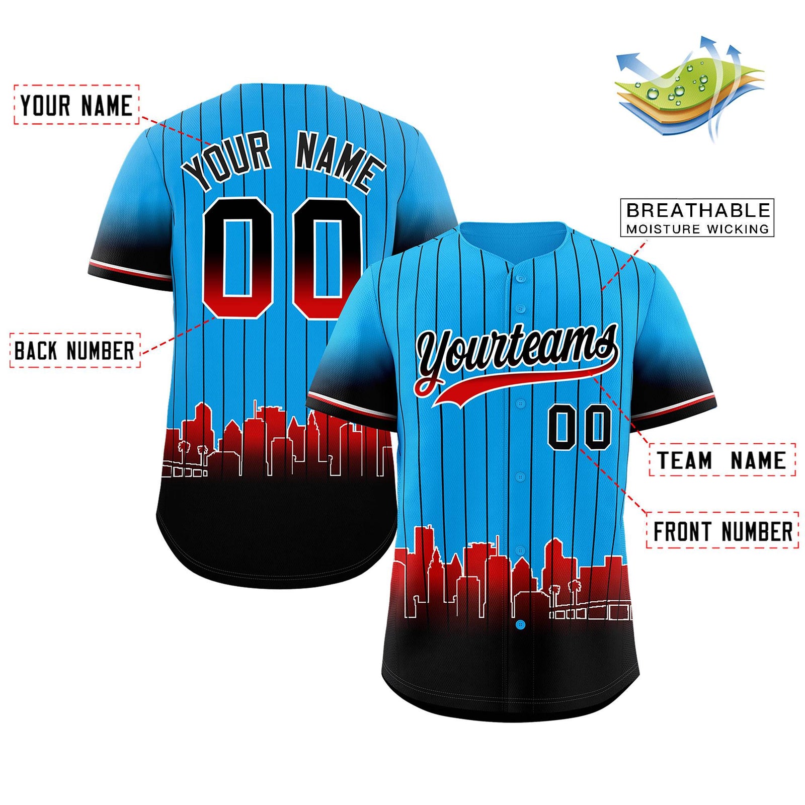 Custom Light Blue Miami City Silhouette Authentic Baseball Jersey
