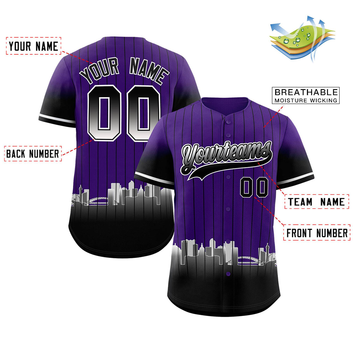 Custom Purple Denver City Silhouette Authentic Baseball Jersey