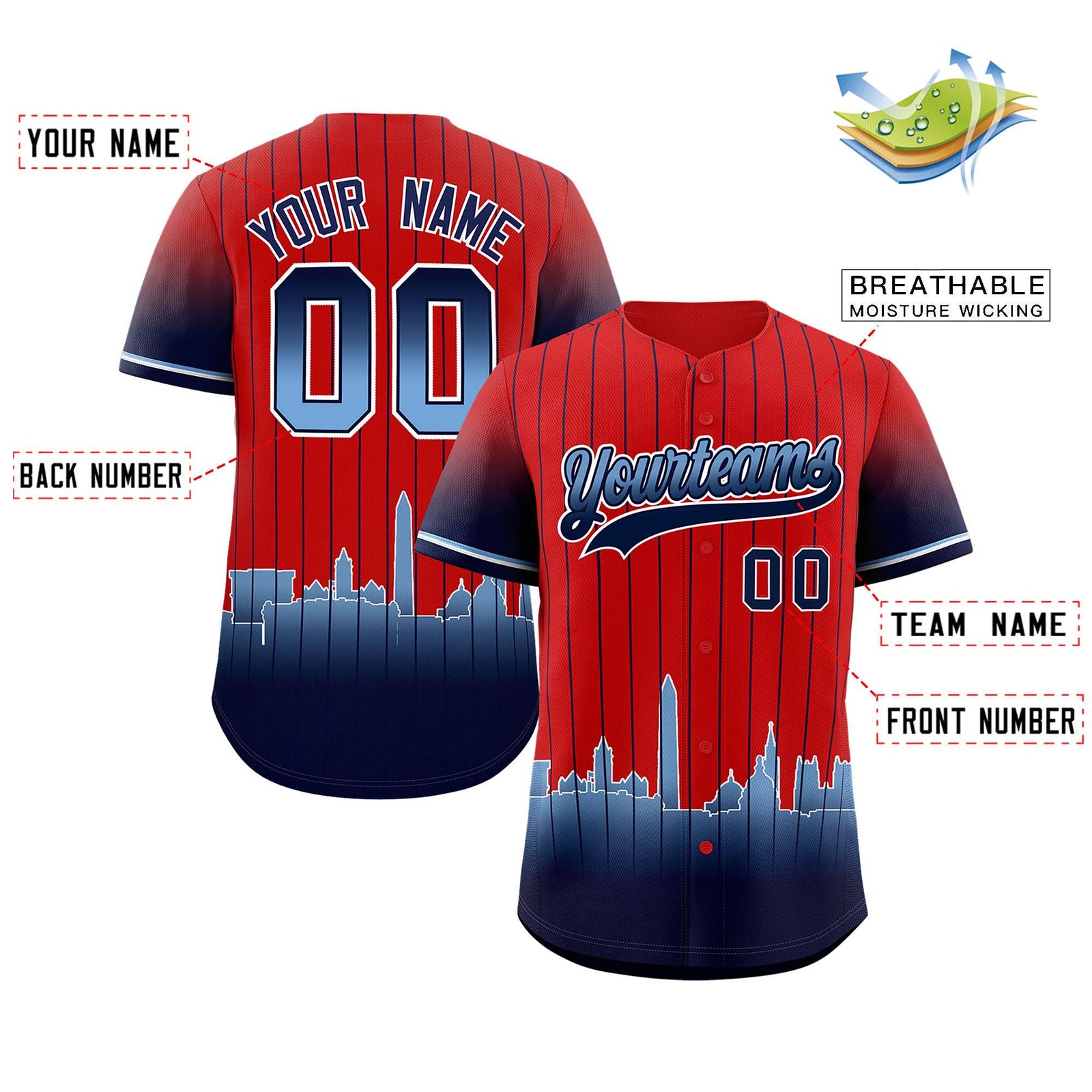 Custom Red Washington City Silhouette Authentic Baseball Jersey