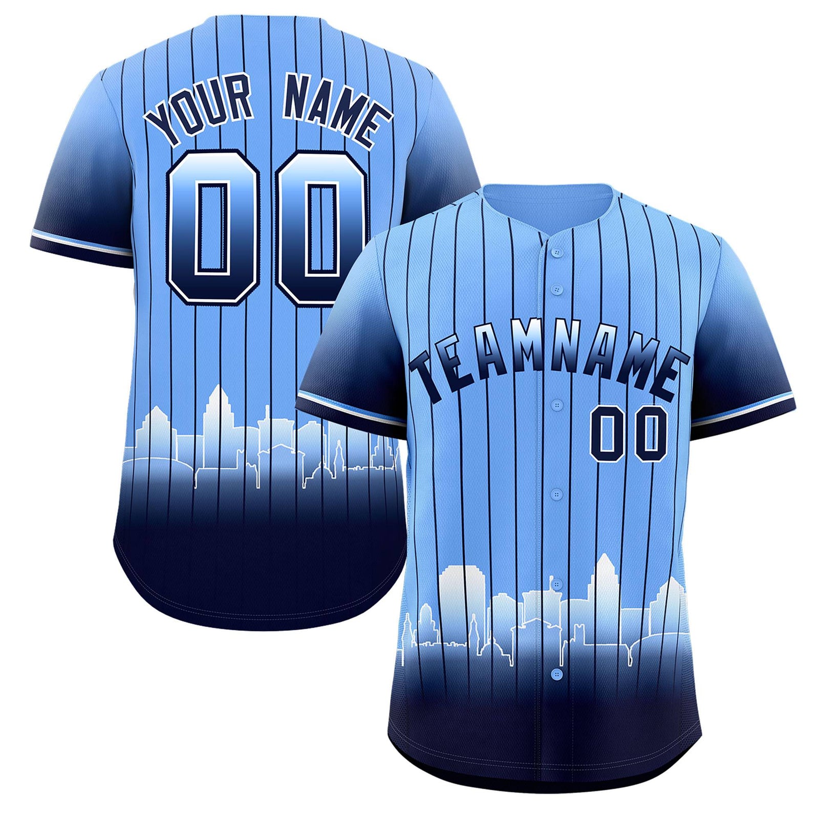 Custom Light Blue Tampa City Silhouette Authentic Baseball Jersey