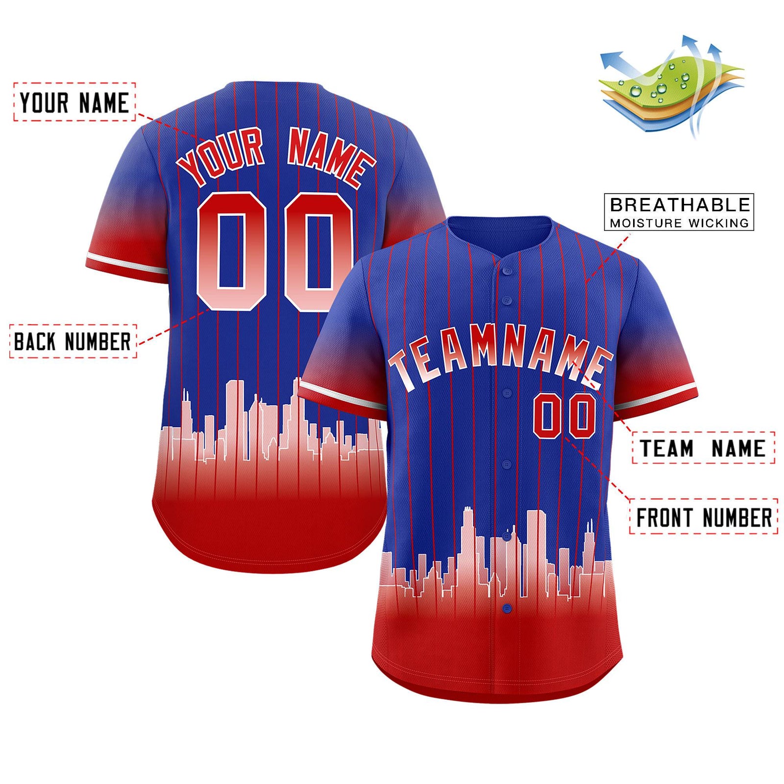 Custom Royal Chicago City Silhouette Authentic Baseball Jersey