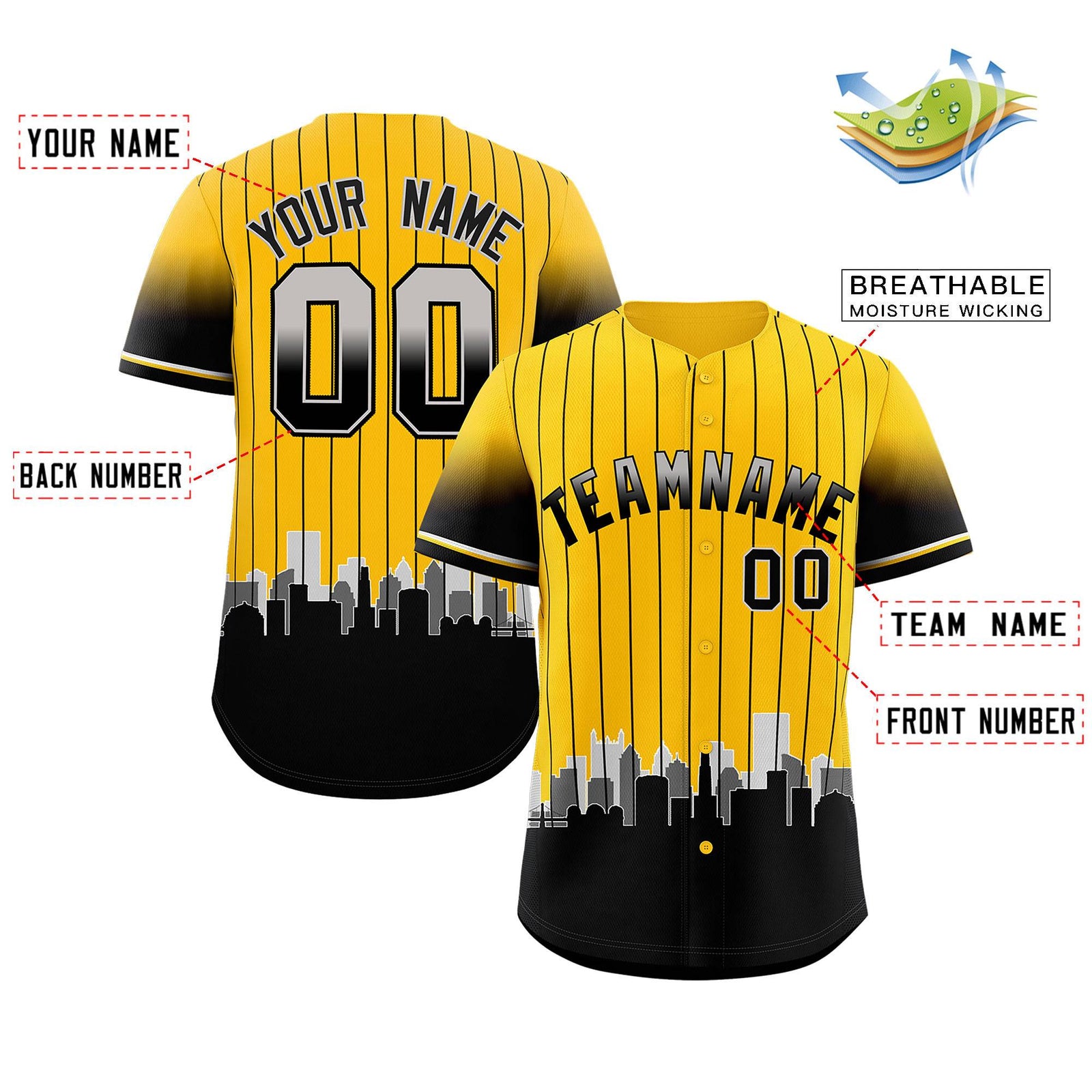 Custom Yellow Pittsburgh City Silhouette Authentic Baseball Jersey
