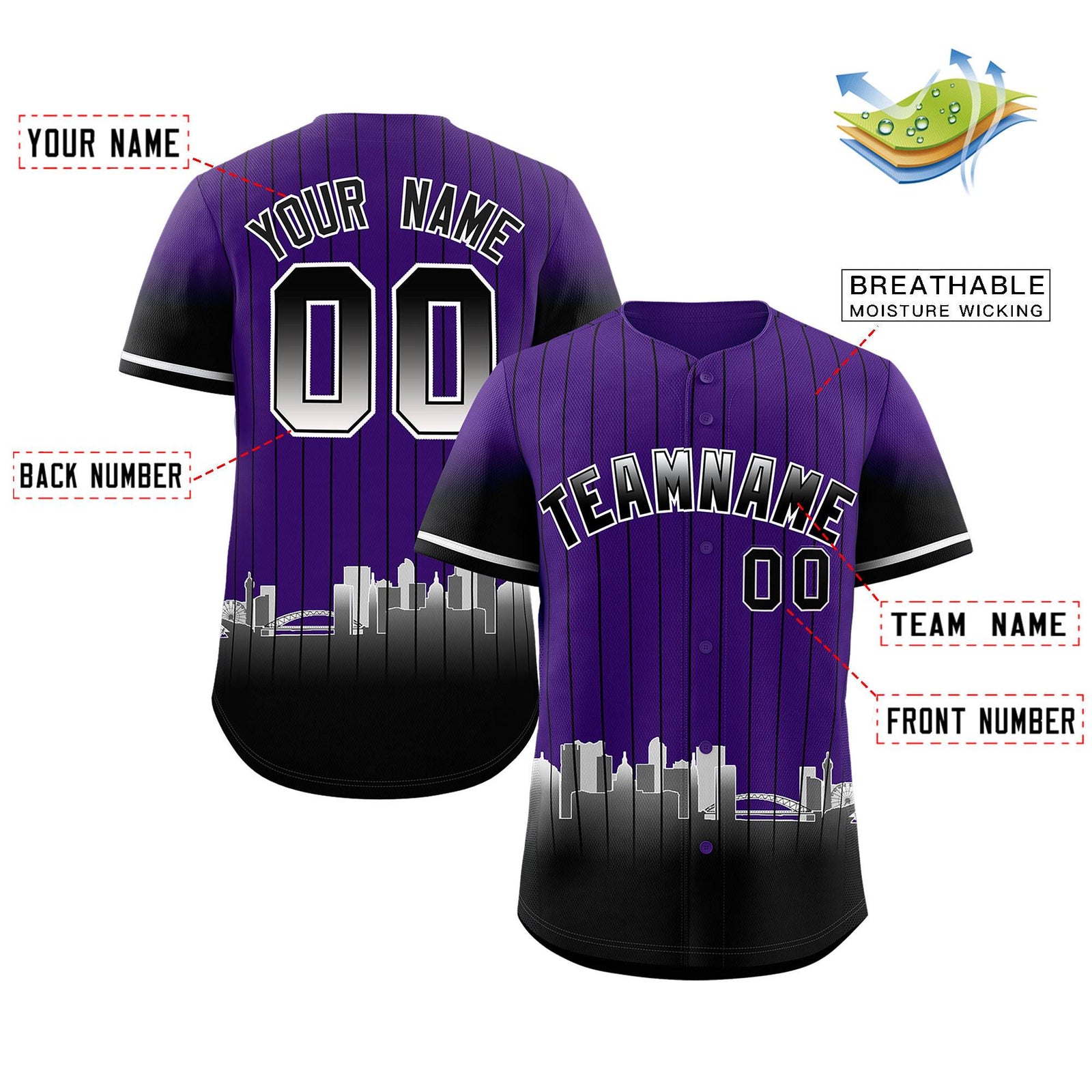 Custom Purple Denver City Silhouette Authentic Baseball Jersey