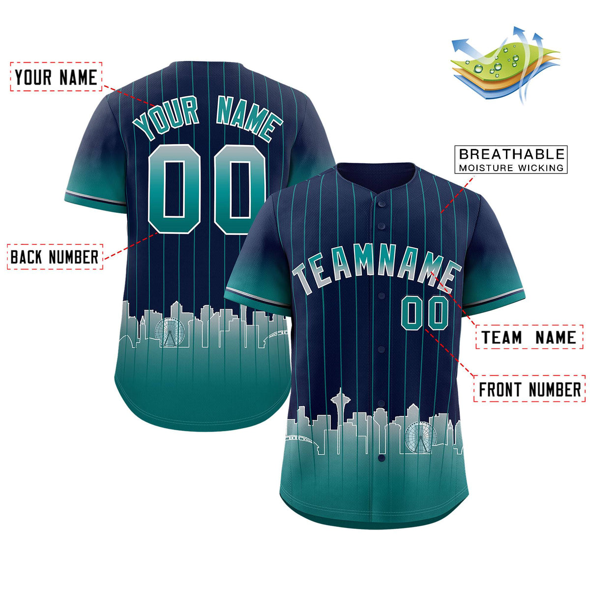 Custom Navy Seattle City Silhouette Authentic Baseball Jersey
