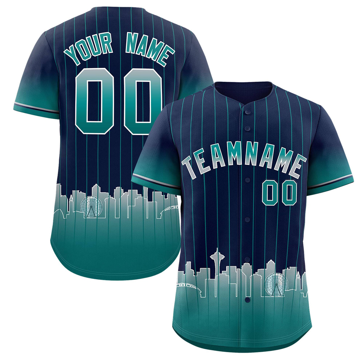 Custom Navy Seattle City Silhouette Authentic Baseball Jersey