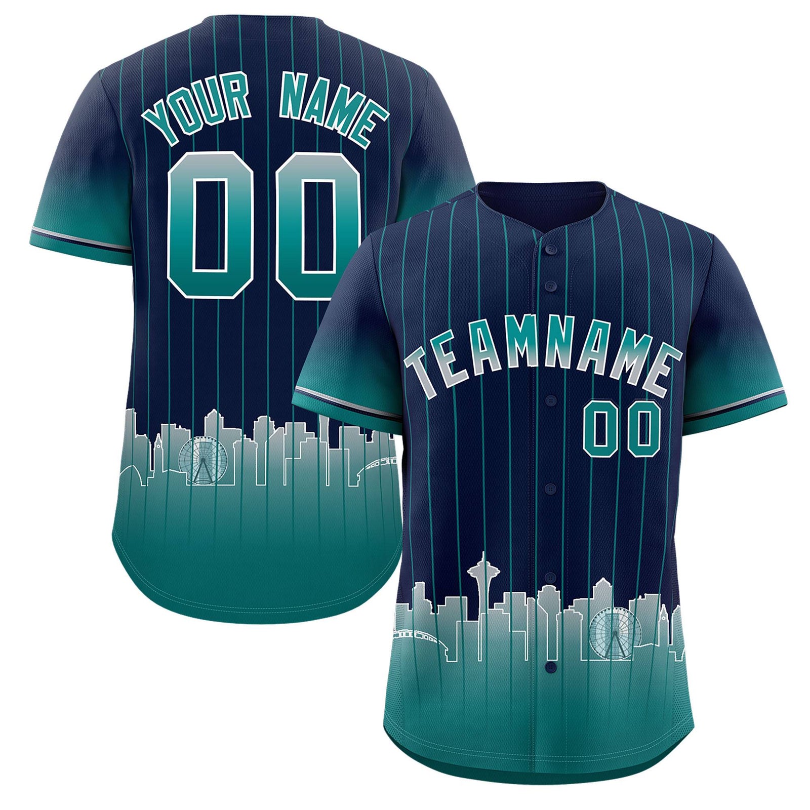 Custom Navy Seattle City Silhouette Authentic Baseball Jersey