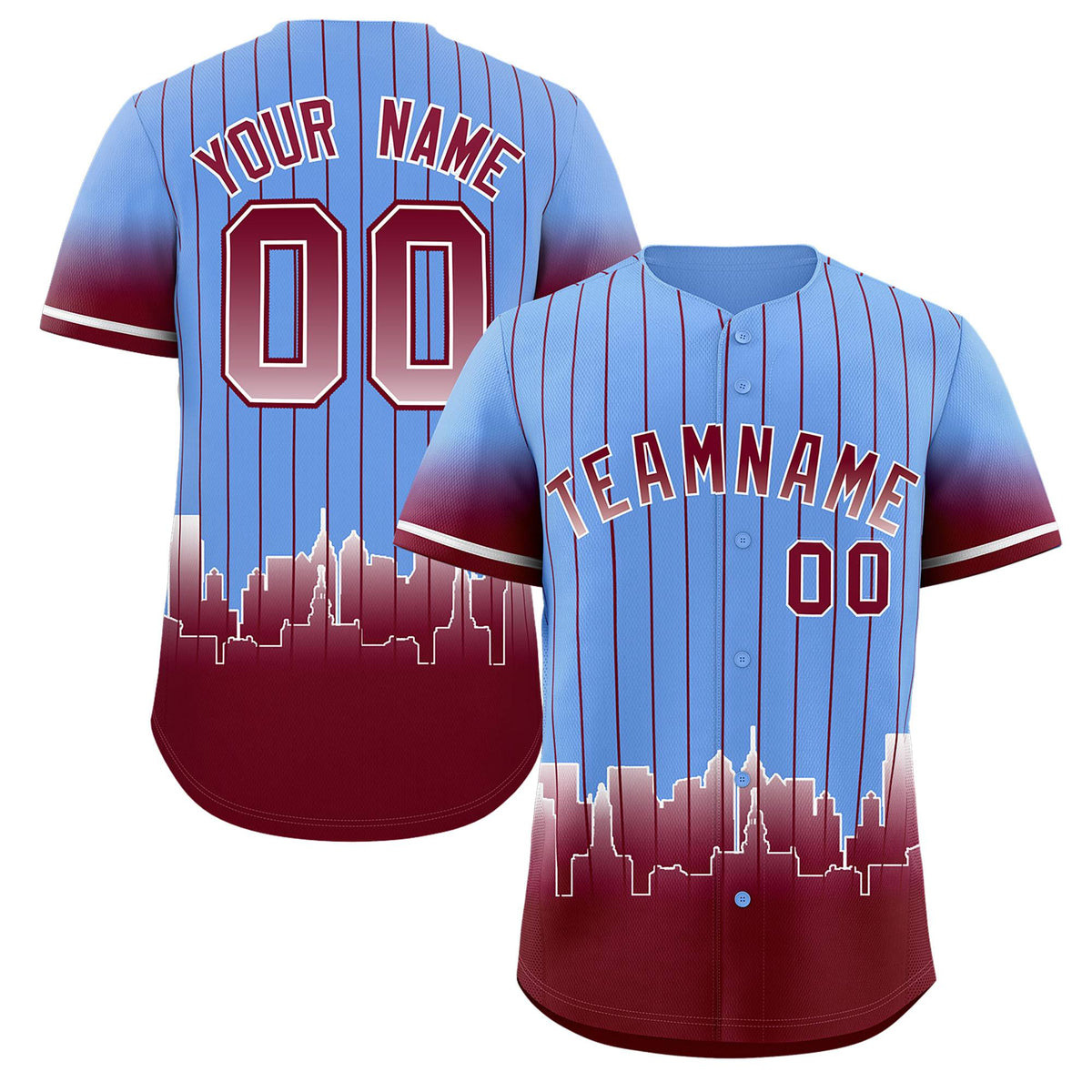 Custom Light Blue Philadelphia City Silhouette Authentic Baseball Jersey