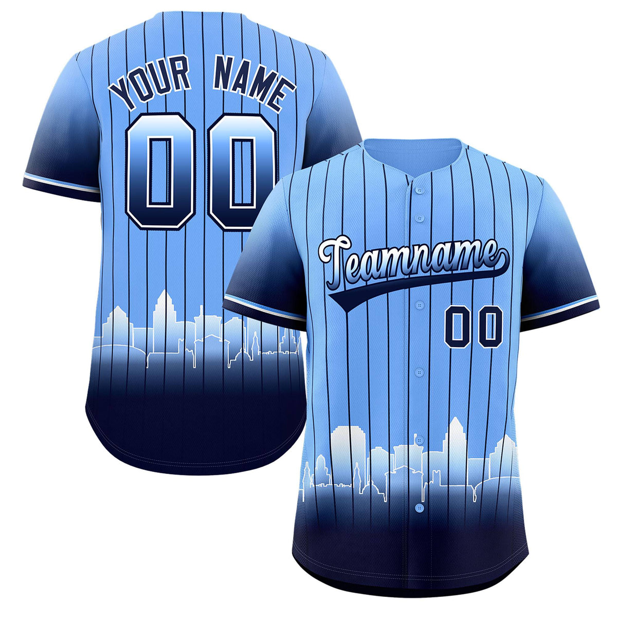 Custom Light Blue Tampa City Silhouette Authentic Baseball Jersey