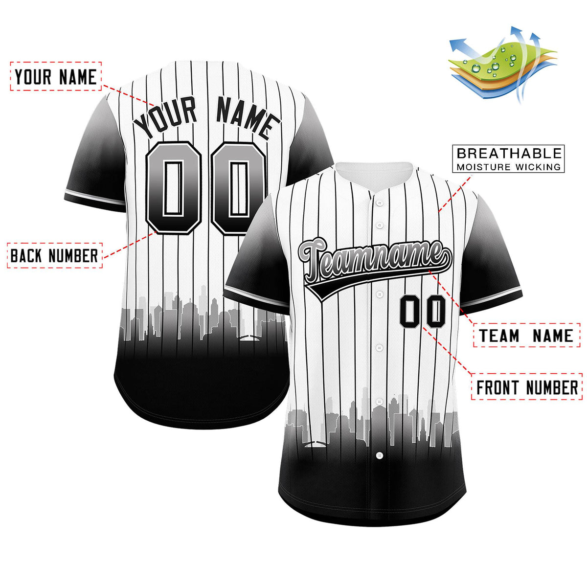 Custom White Chicago City Silhouette Authentic Baseball Jersey