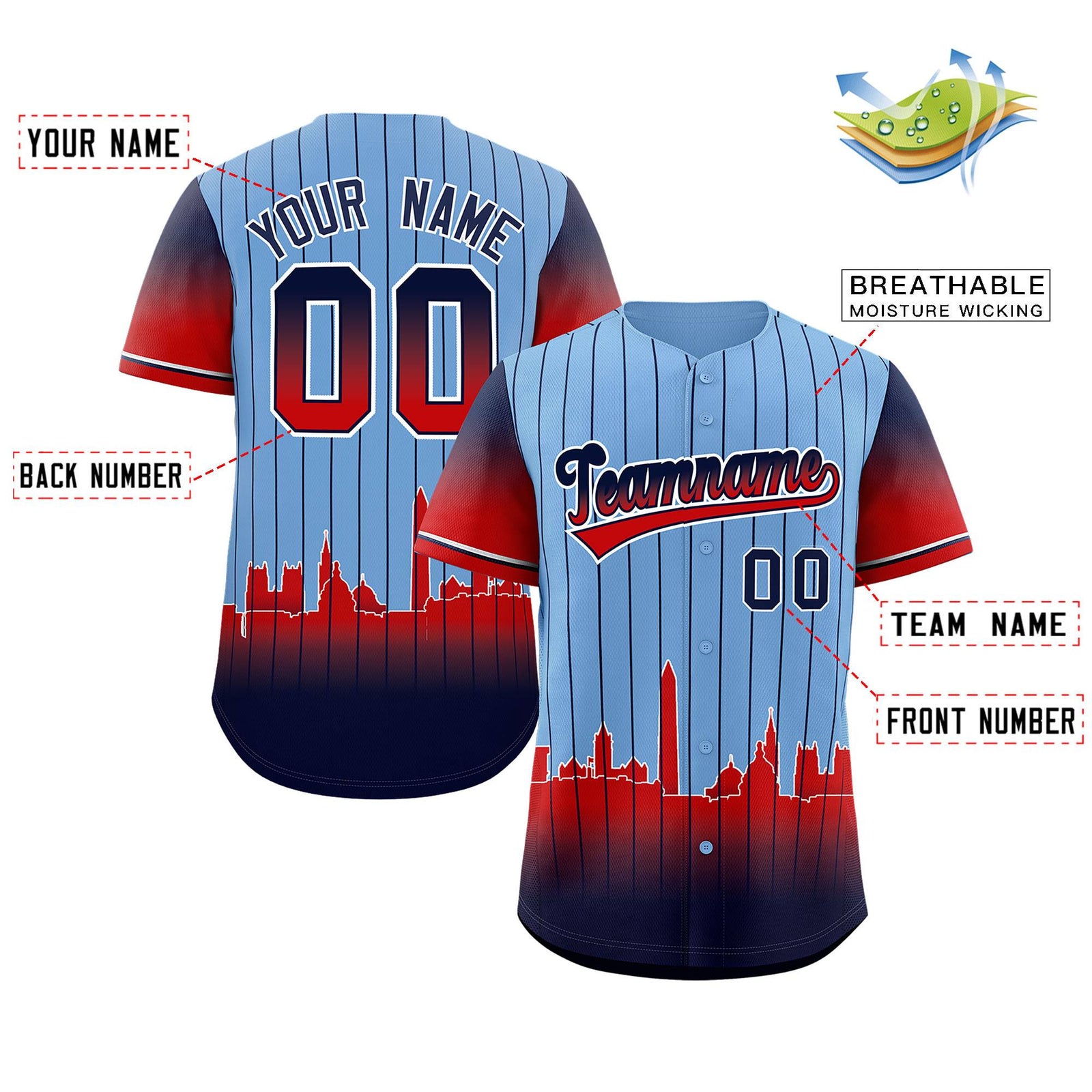 Custom Powder Blue Washington City Silhouette Authentic Baseball Jersey