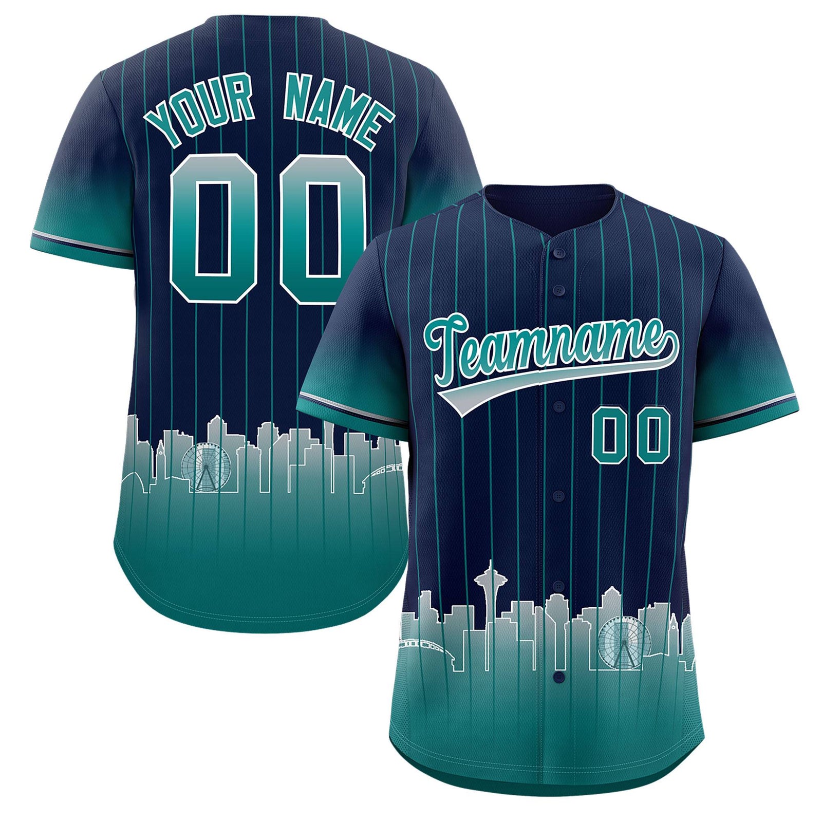 Custom Navy Seattle City Silhouette Authentic Baseball Jersey