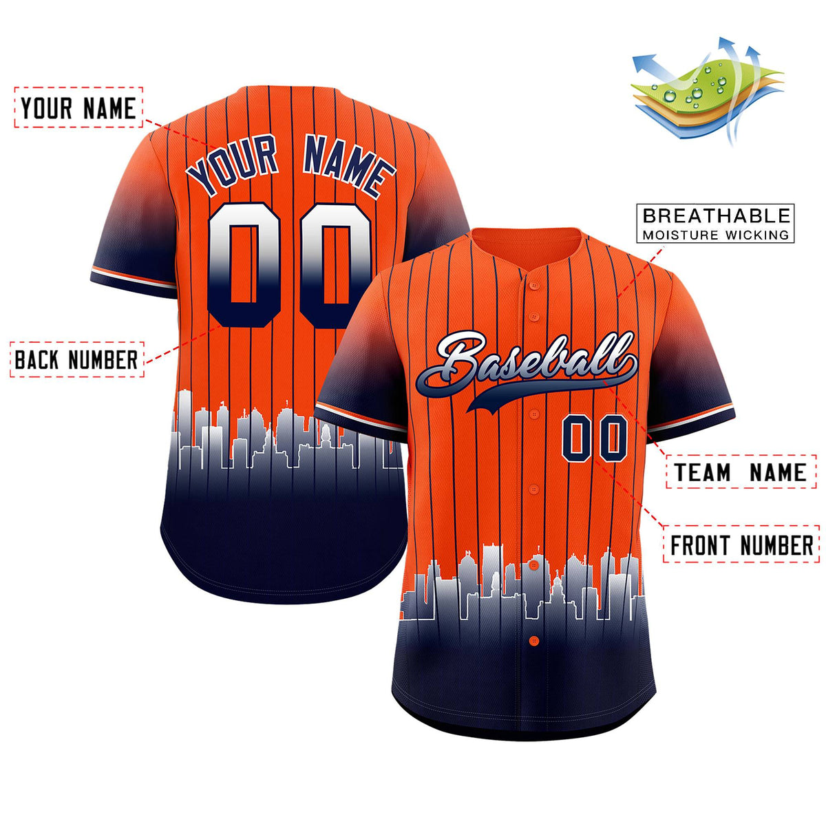 Custom Orange Detroit City Silhouette Authentic Baseball Jersey