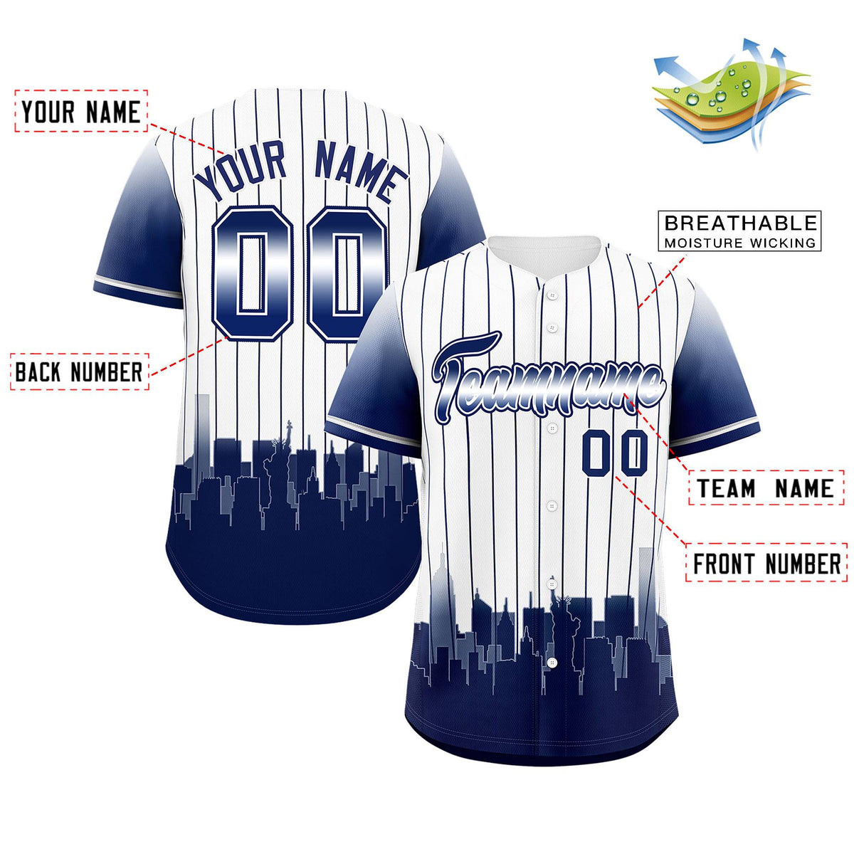 Custom White New York City Silhouette Authentic Baseball Jersey