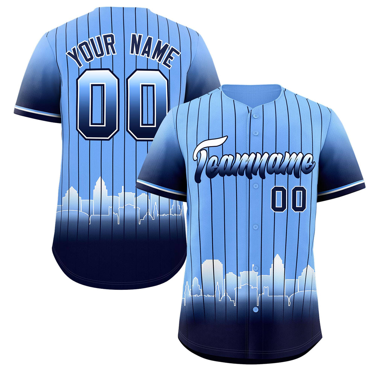 Custom Light Blue Tampa City Silhouette Authentic Baseball Jersey