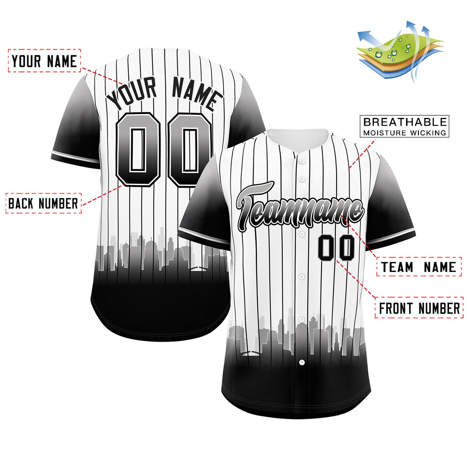 Custom White Chicago City Silhouette Authentic Baseball Jersey