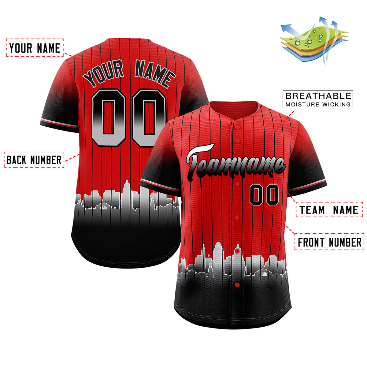 Custom Red Cincinnati City Silhouette Authentic Baseball Jersey