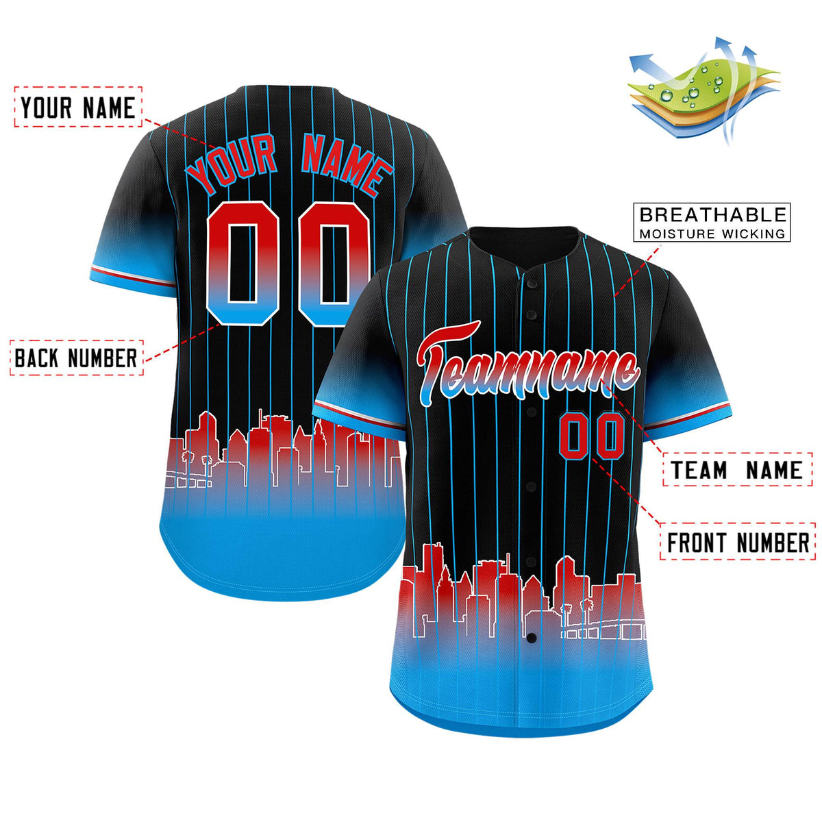 Custom Black Miami City Silhouette Authentic Baseball Jersey