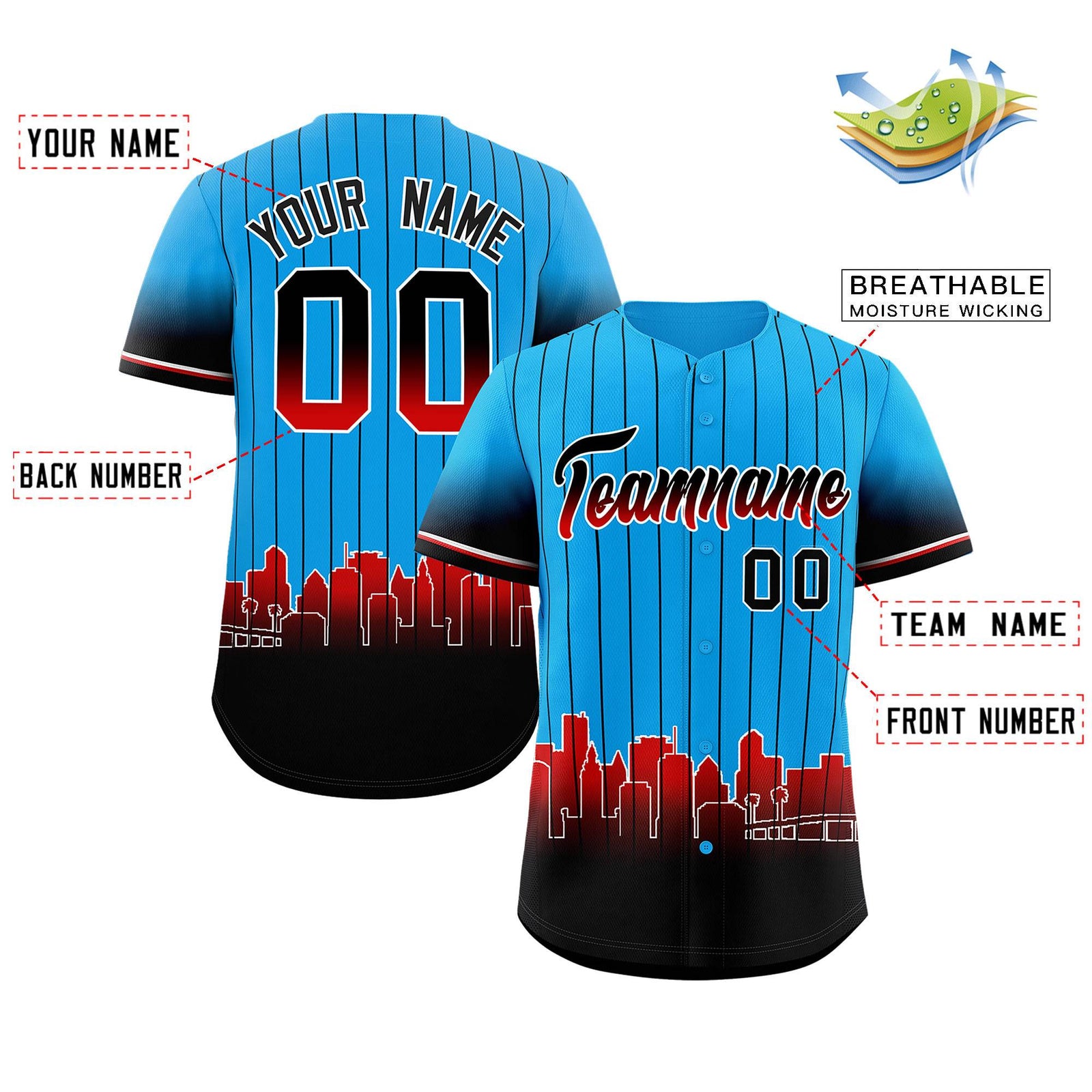 Custom Light Blue Miami City Silhouette Authentic Baseball Jersey