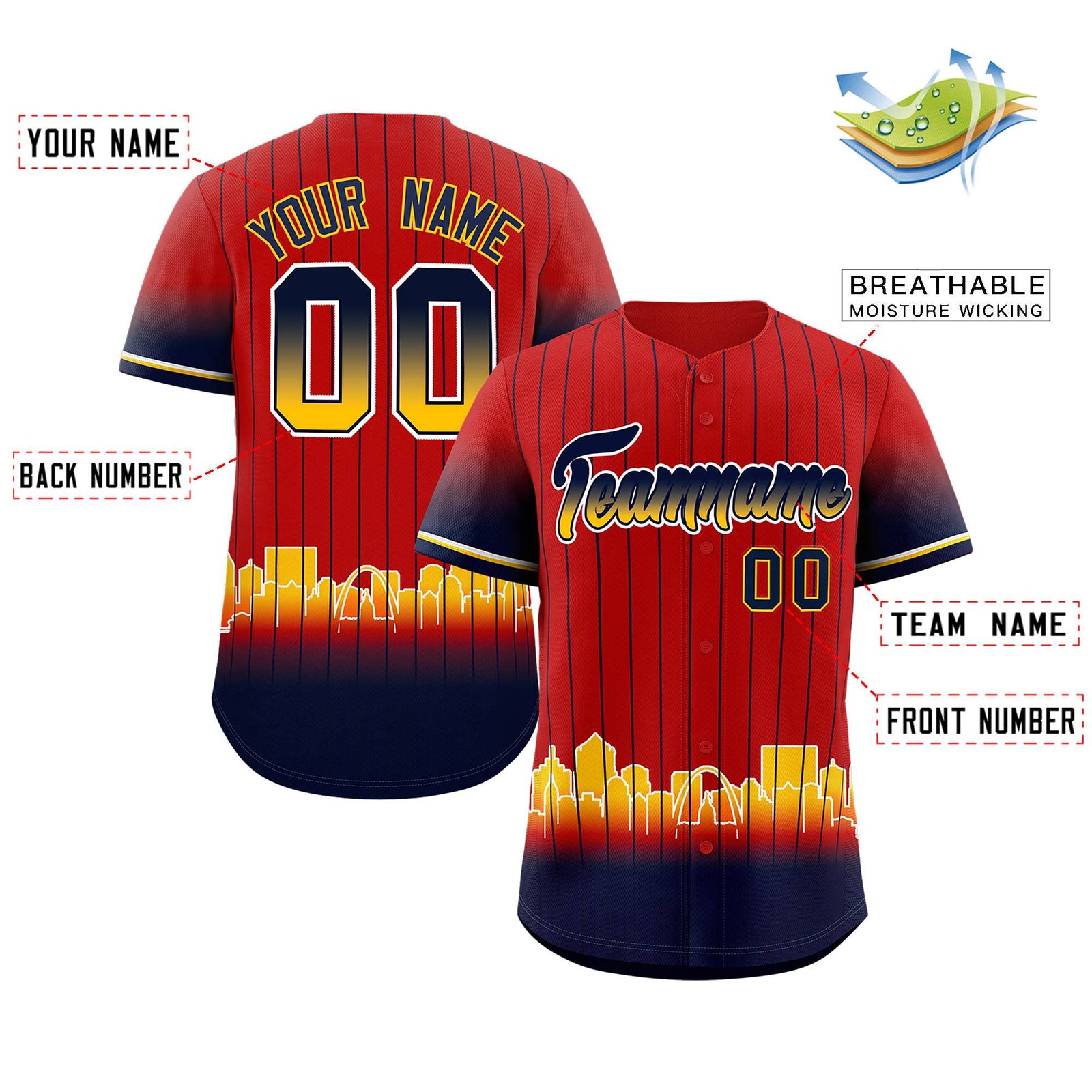 Custom Red St. Louis City Silhouette Authentic Baseball Jersey