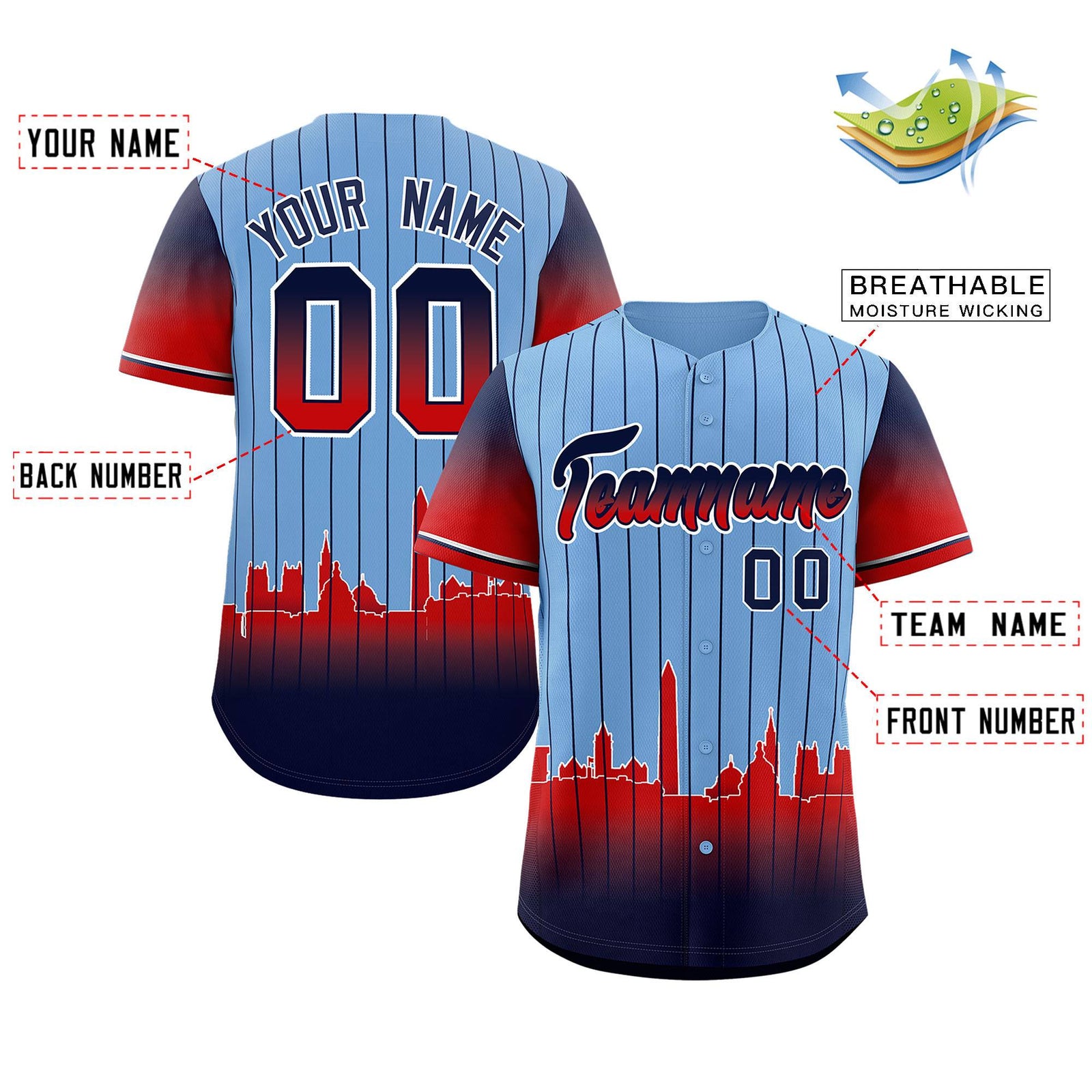 Custom Powder Blue Washington City Silhouette Authentic Baseball Jersey