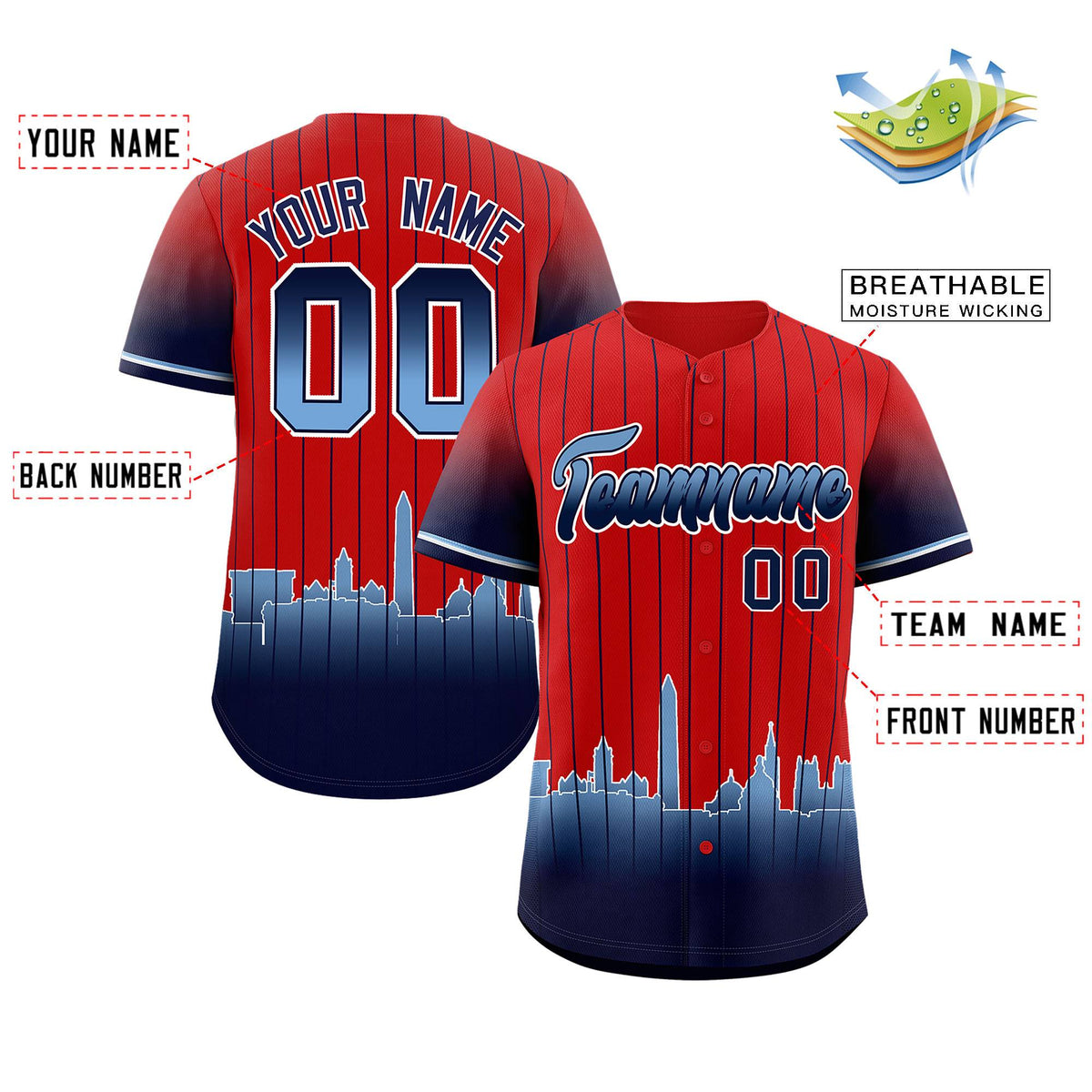 Custom Red Washington City Silhouette Authentic Baseball Jersey