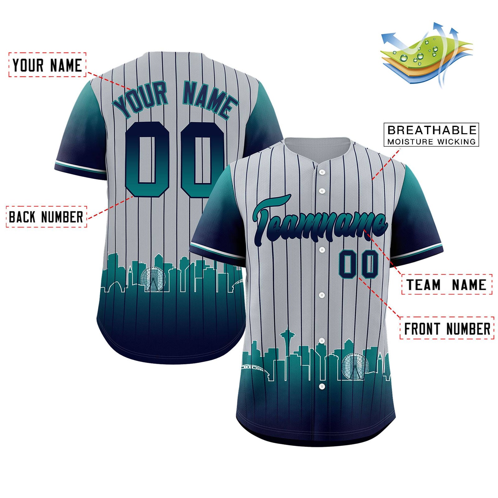 Custom Gray Seattle City Silhouette Authentic Baseball Jersey