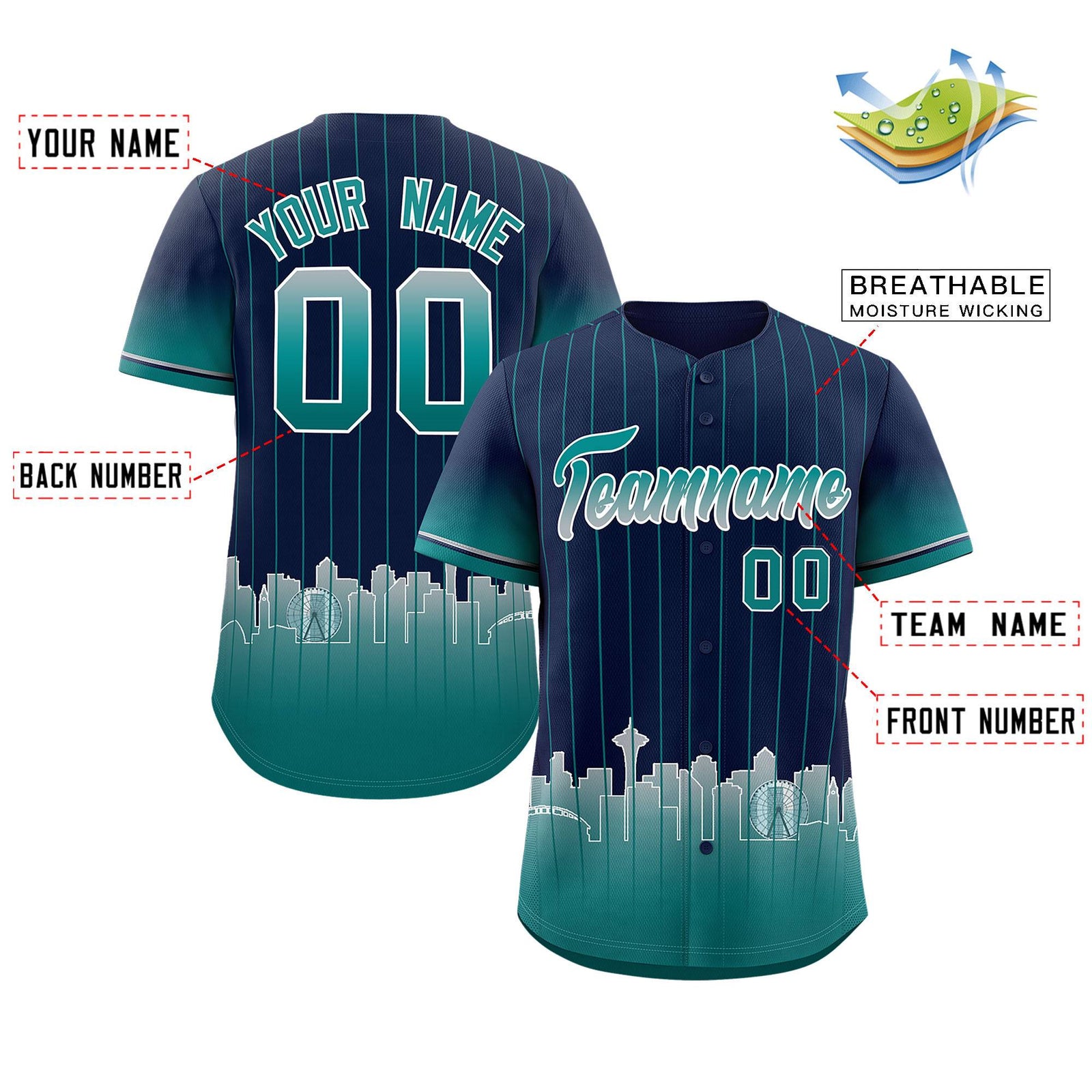 Custom Navy Seattle City Silhouette Authentic Baseball Jersey