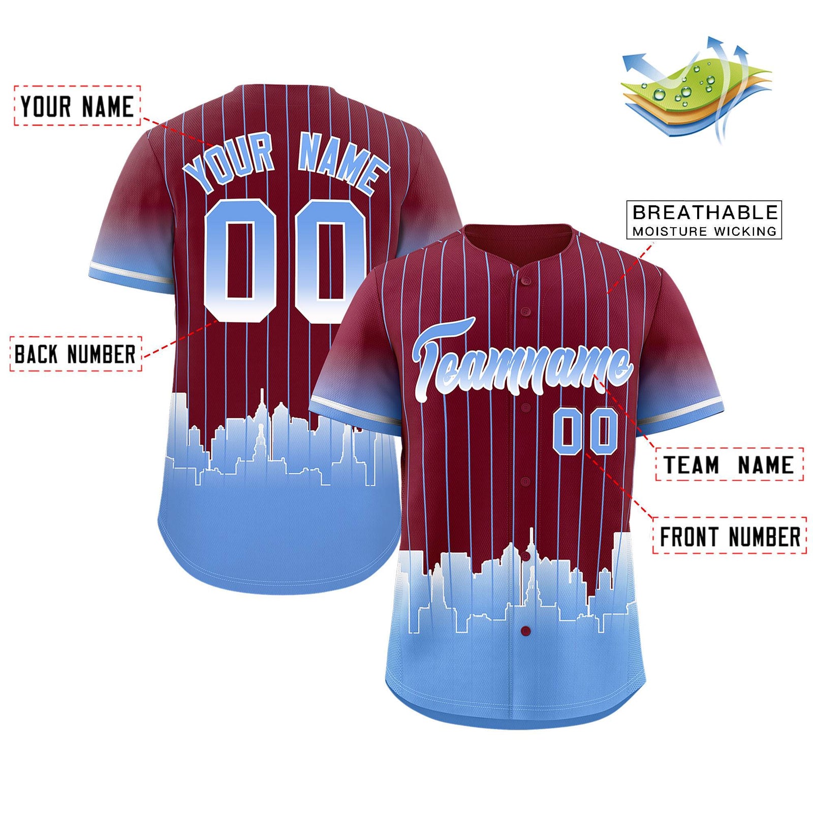 Custom Crimson Philadelphia City Silhouette Authentic Baseball Jersey