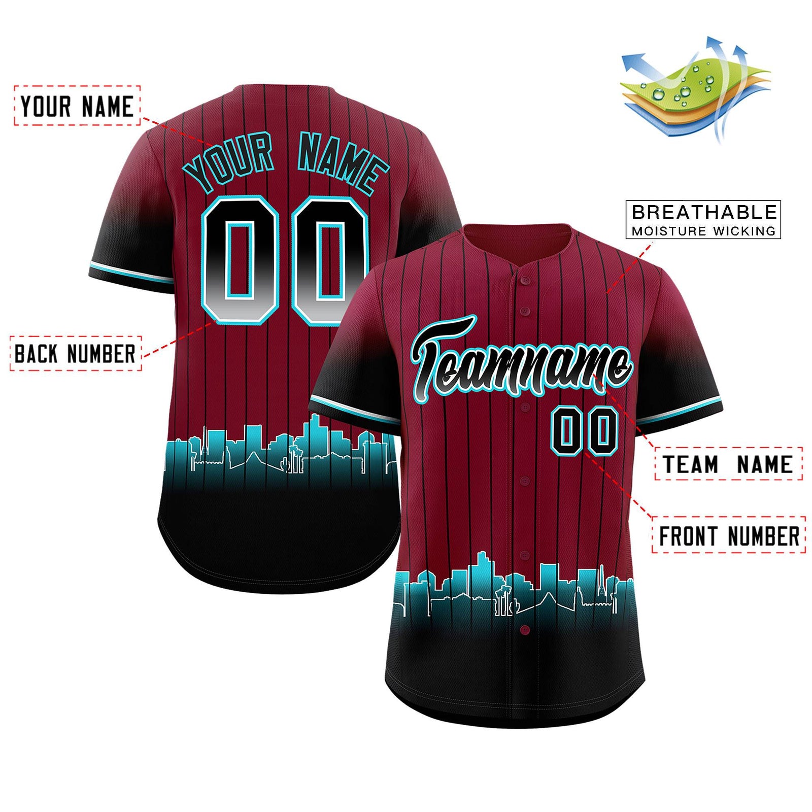 Custom Crimson Phoenix City Silhouette Authentic Baseball Jersey