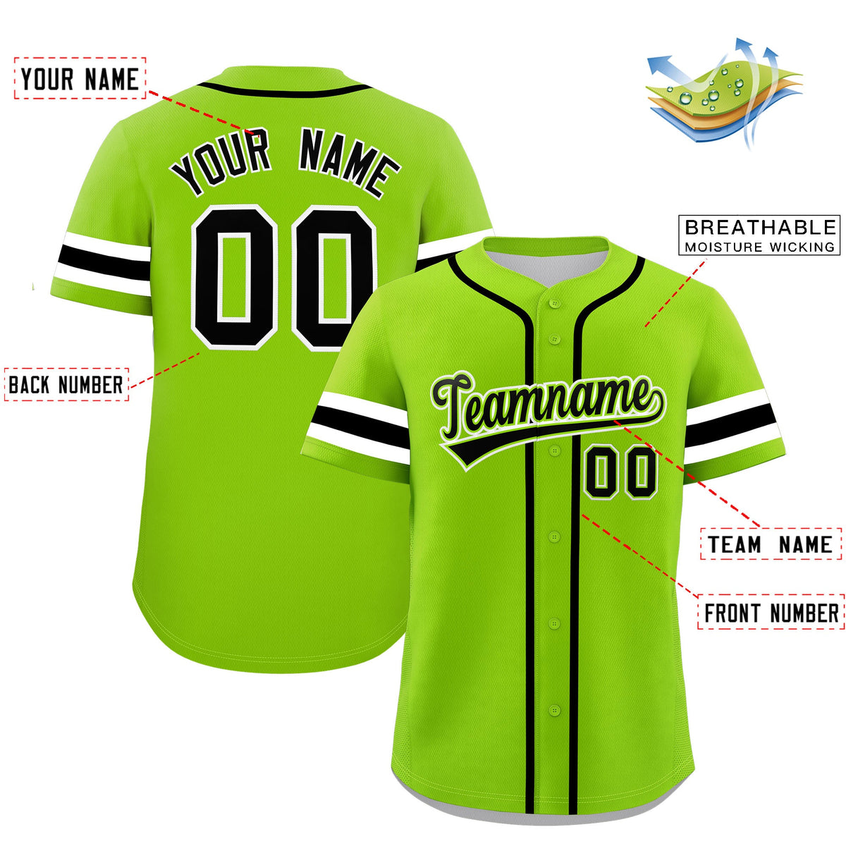 Custom Neon Green Black Classic Style Authentic Baseball Jersey