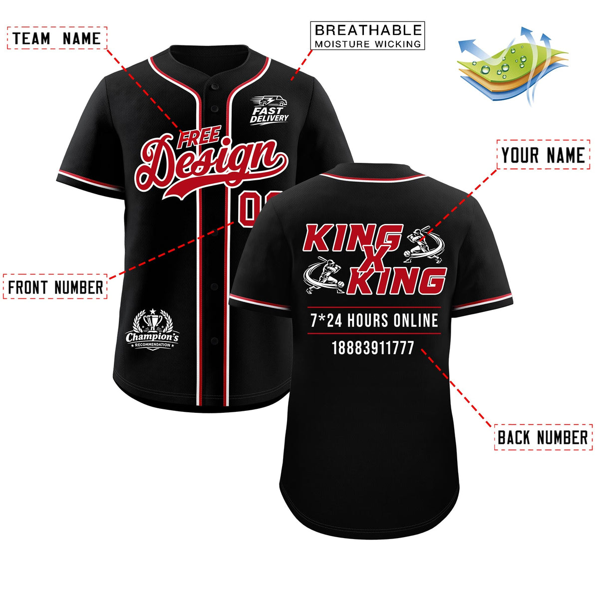 Custom Black Red Classic Style Stitched Sports Uniform Personalized For Teams Baseball Jersey| KXKSHOP