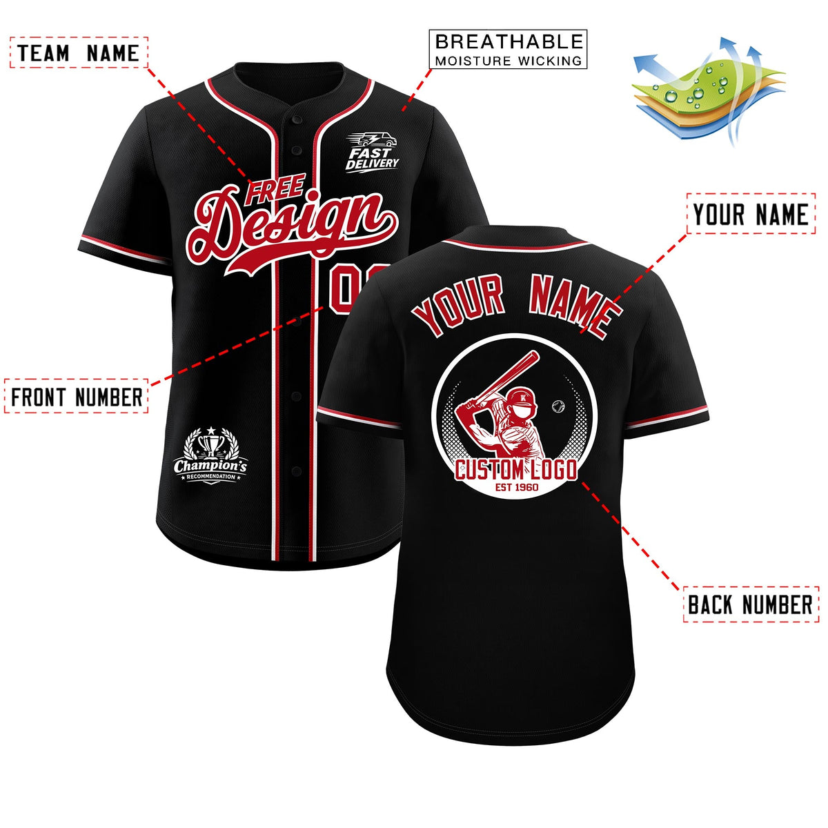 Custom Black Red Classic Style Stitched Sports Uniform Personalized For Teams Baseball Jersey| KXKSHOP