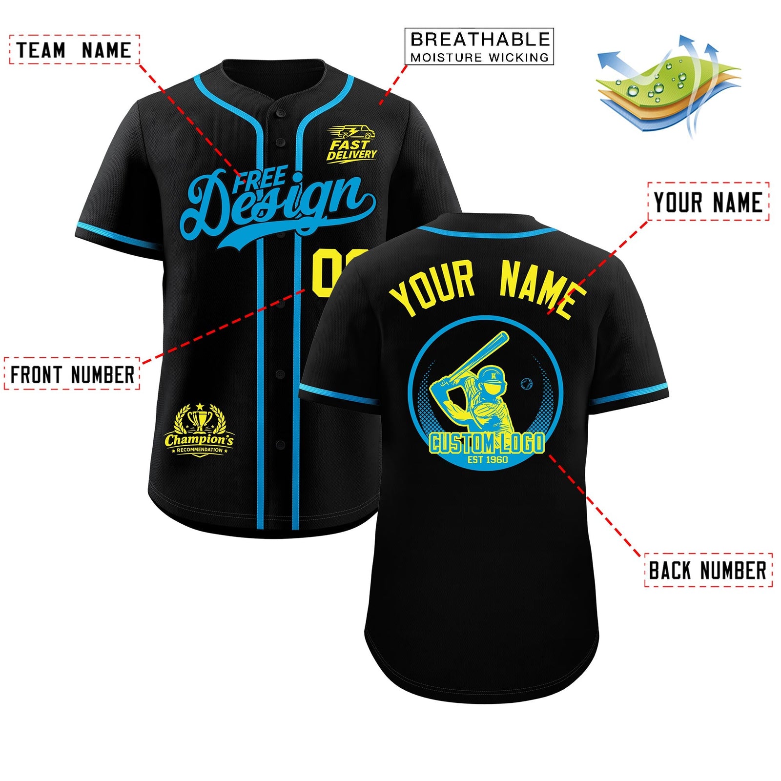 Custom Black Blue Classic Style Stitched Sports Uniform Personalized For Teams Baseball Jersey| KXKSHOP