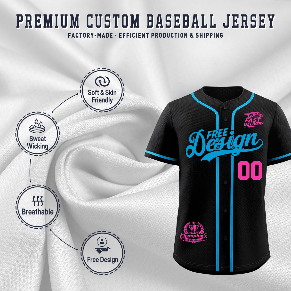 Custom Black Blue Classic Style Stitched Sports Uniform Personalized For Teams Baseball Jersey| KXKSHOP