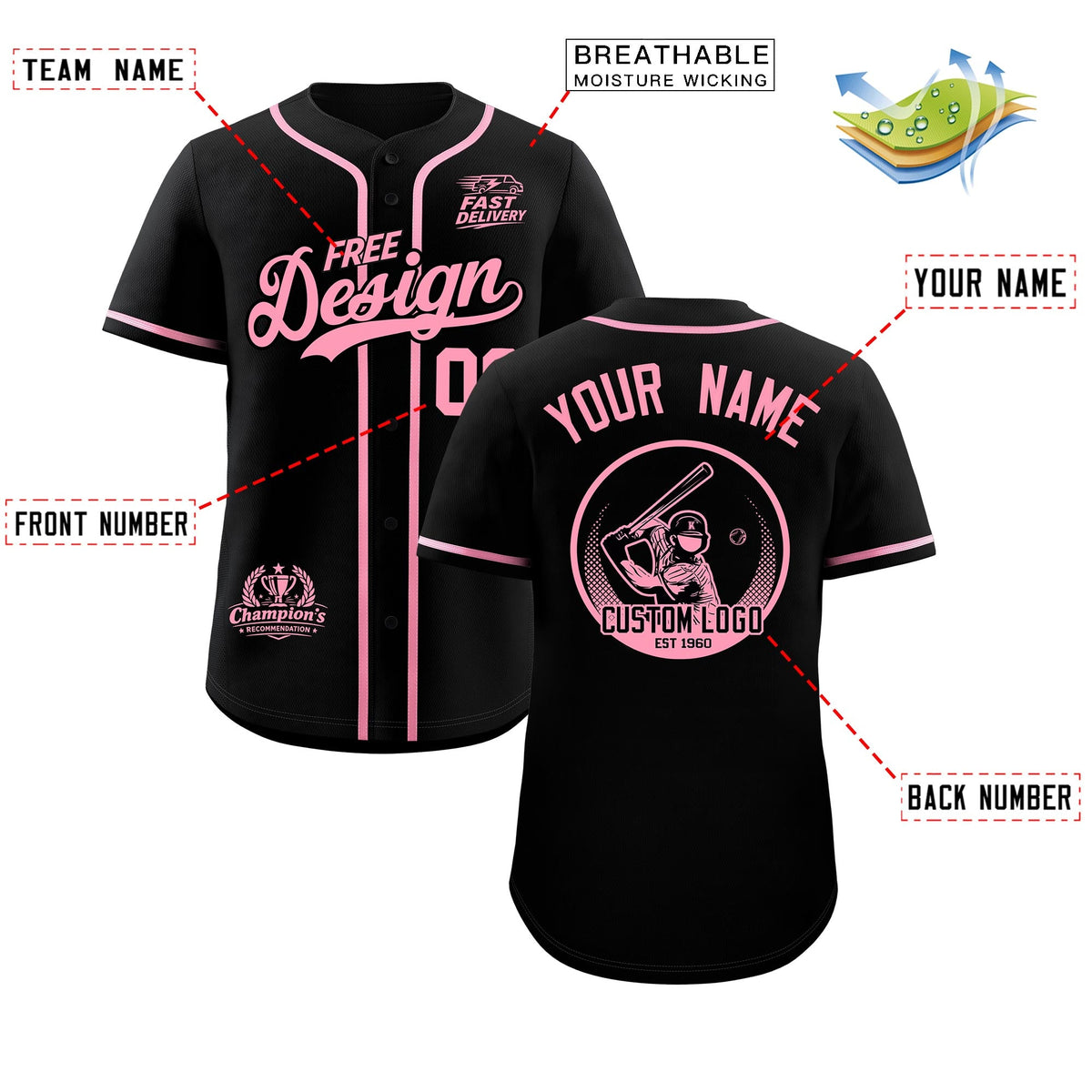 Custom Black Light Pink Classic Style Stitched Sports Uniform Personalized For Teams Baseball Jersey| KXKSHOP