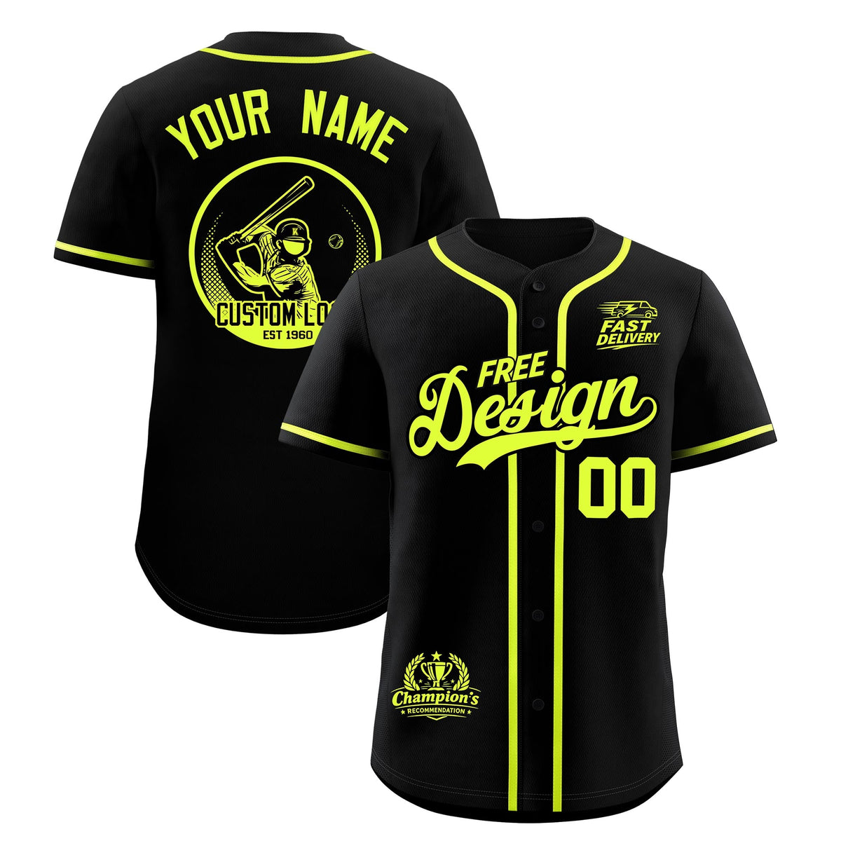 Custom Black Fluorescent Green Classic Style Stitched Sports Uniform Personalized For Teams Baseball Jersey| KXKSHOP